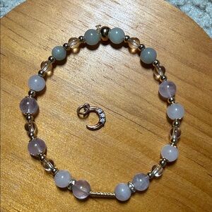 Elegant Amethyst, Rose Quartz and Prehnite Beaded Bracelet